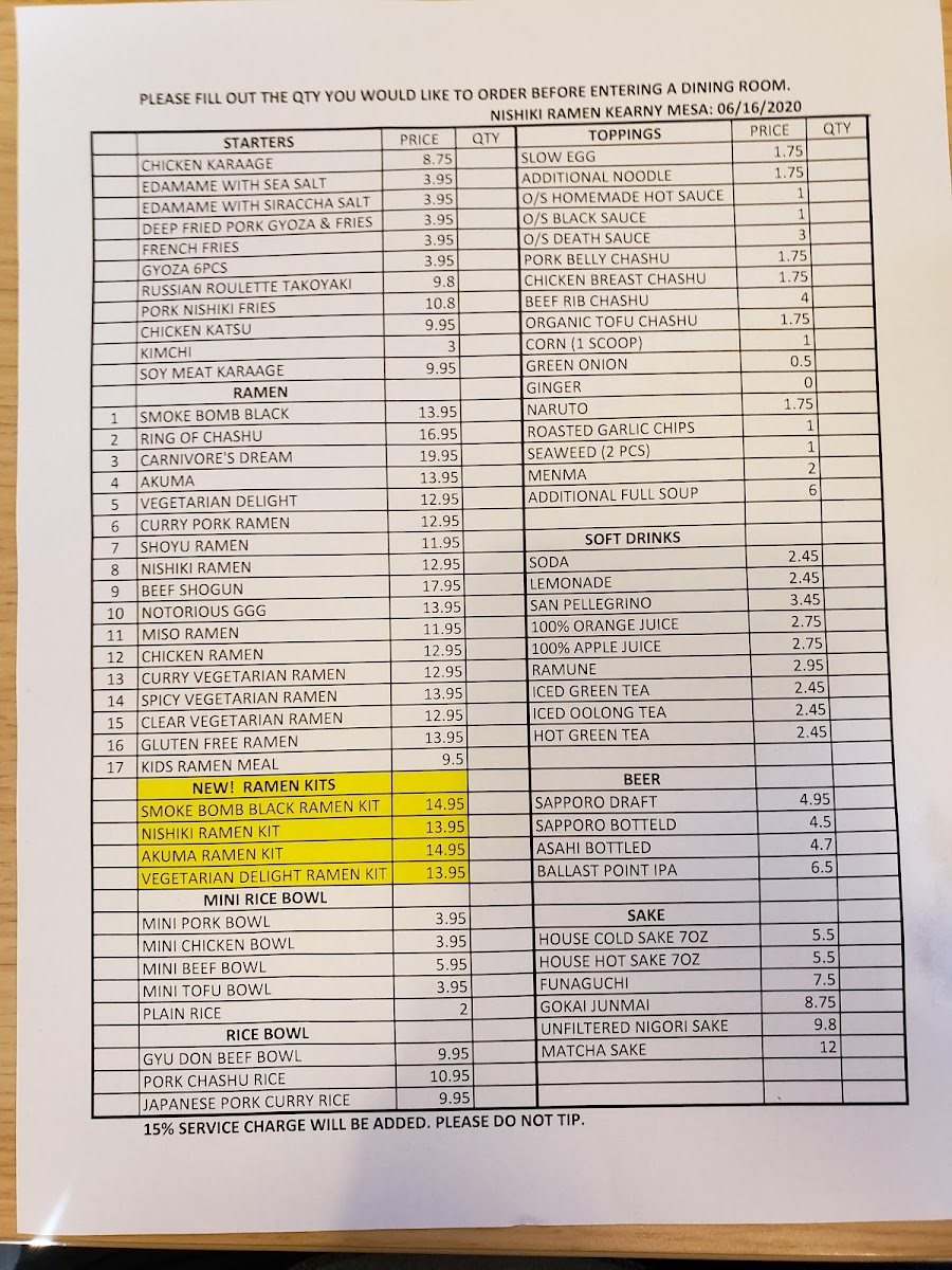 Nishiki Ramen Menu - Image 1